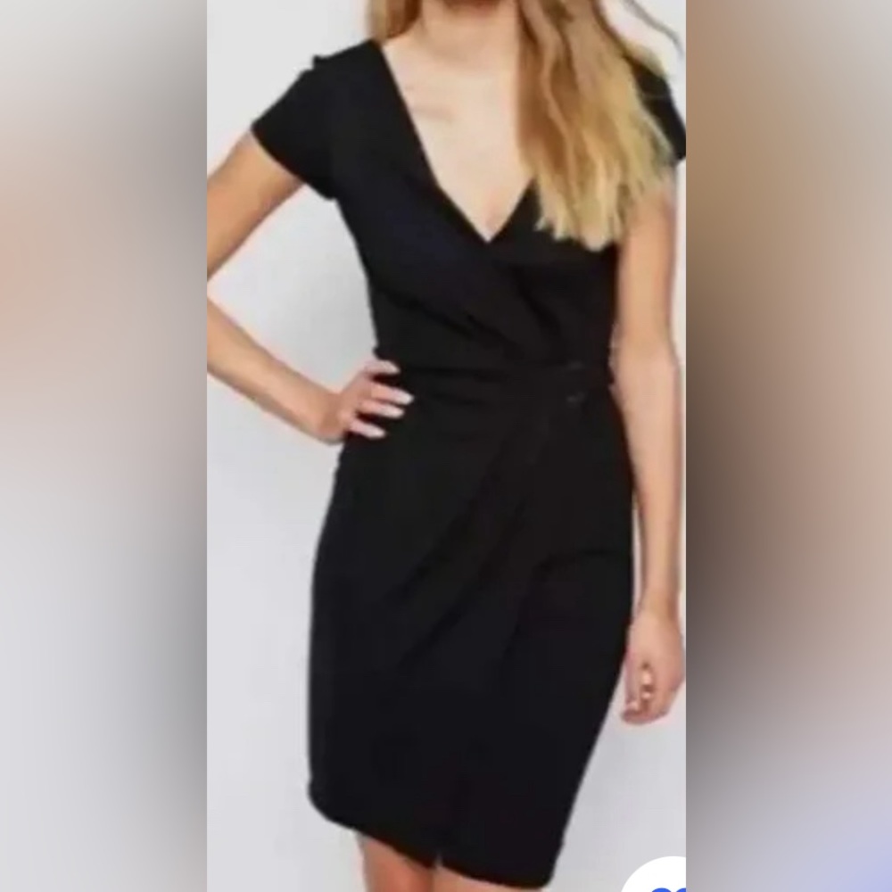 Lafayette 148 Wrap Belted Cap Sleeve Black Dress Size 8